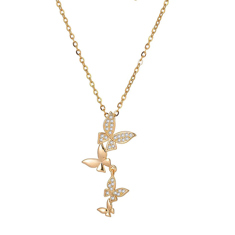 18K Gold Plated Stainless Steel Butterflies Necklace - Delicate Nature-Inspired Jewelry Delta Jewel