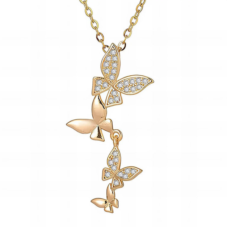 18K Gold Plated Stainless Steel Butterflies Necklace - Delicate Nature-Inspired Jewelry Delta Jewel