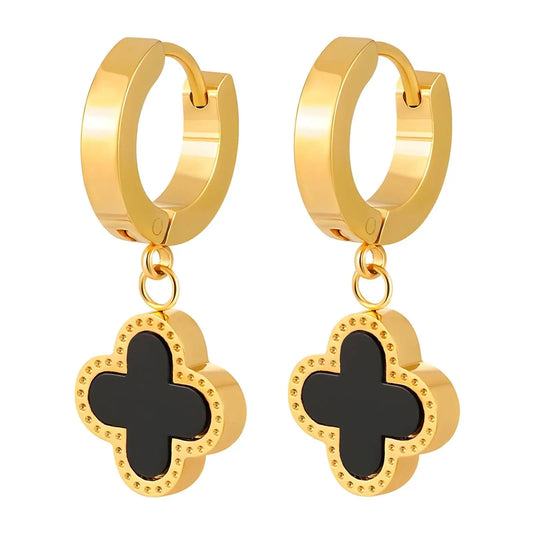 18K Gold Plated Stainless Steel Four-Leaf Clover Earrings – Lucky and Stylish Jewelry Delta Jewel