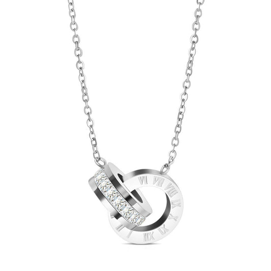 Elegant stainless steel necklace with sparkling cubic zirconia pendant, perfect for any occasion.